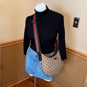 Gucci GG Canvas Web Half Moon Crossbody Bag 🌸